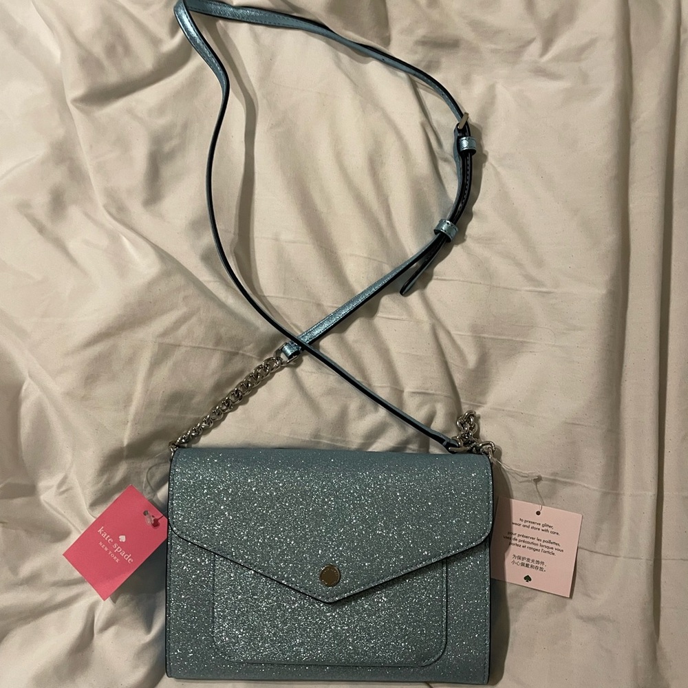 Kate Spade Frosted Sky Tinsel blue shoulder bag NWT